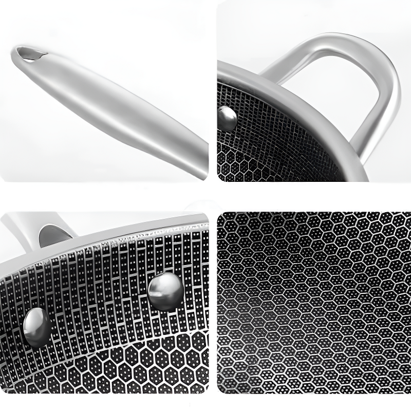 Kitaka stainless steel honeycomb wok with long handle for induction cooking