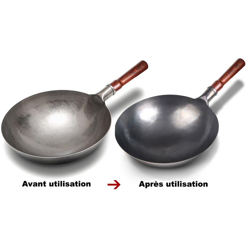 Le Nasu Wok Fer Forgé avec couvercle en bois et manche en bois