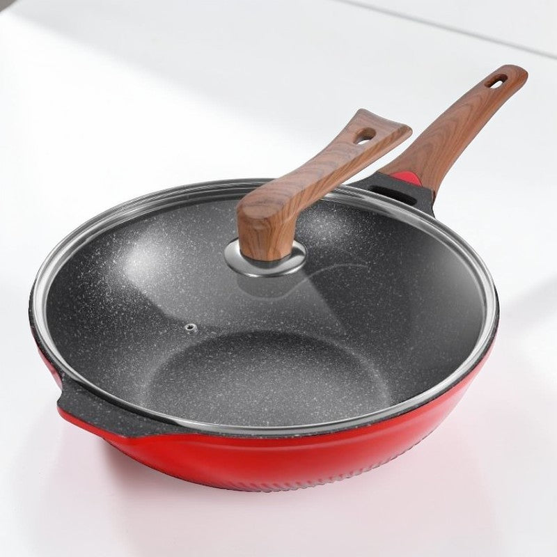 Wok design rouge avec couvercle