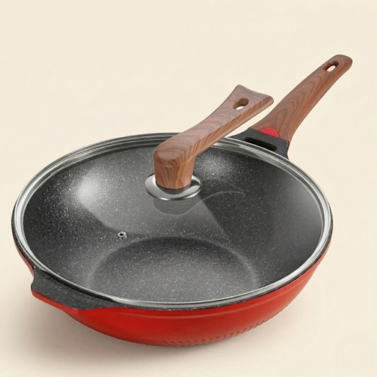 Wok design rouge avec couvercle