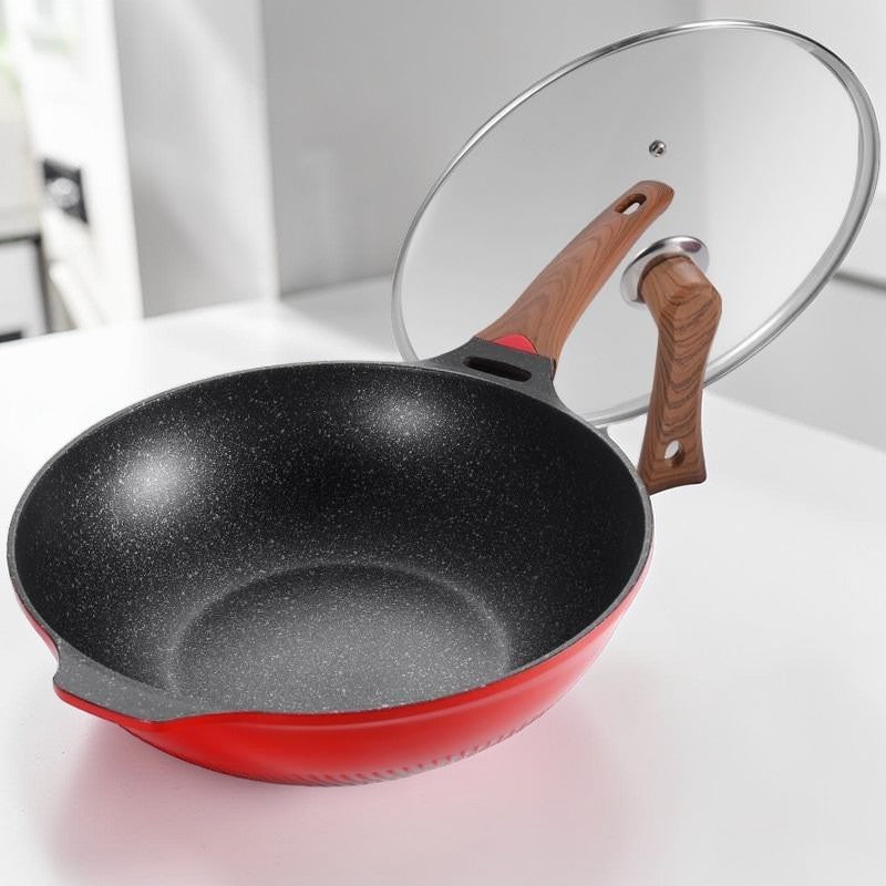 Wok design rouge avec couvercle