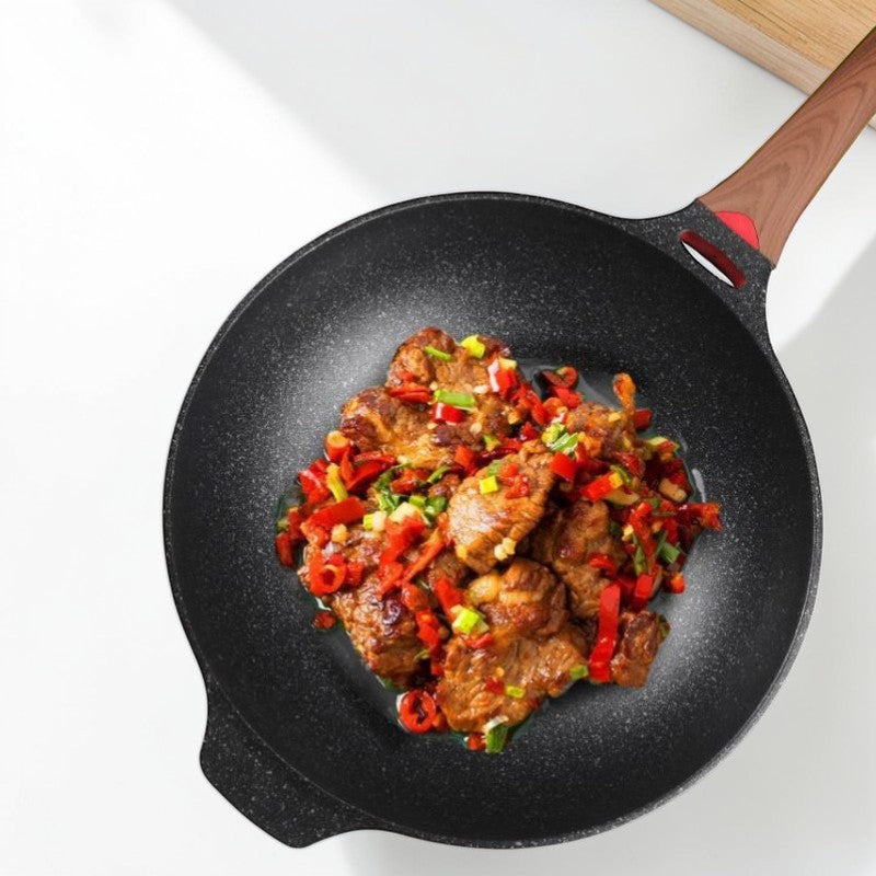 Wok design rouge avec couvercle