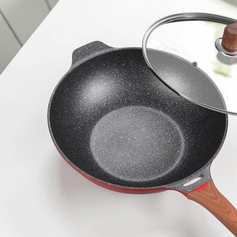 Wok design rouge avec couvercle