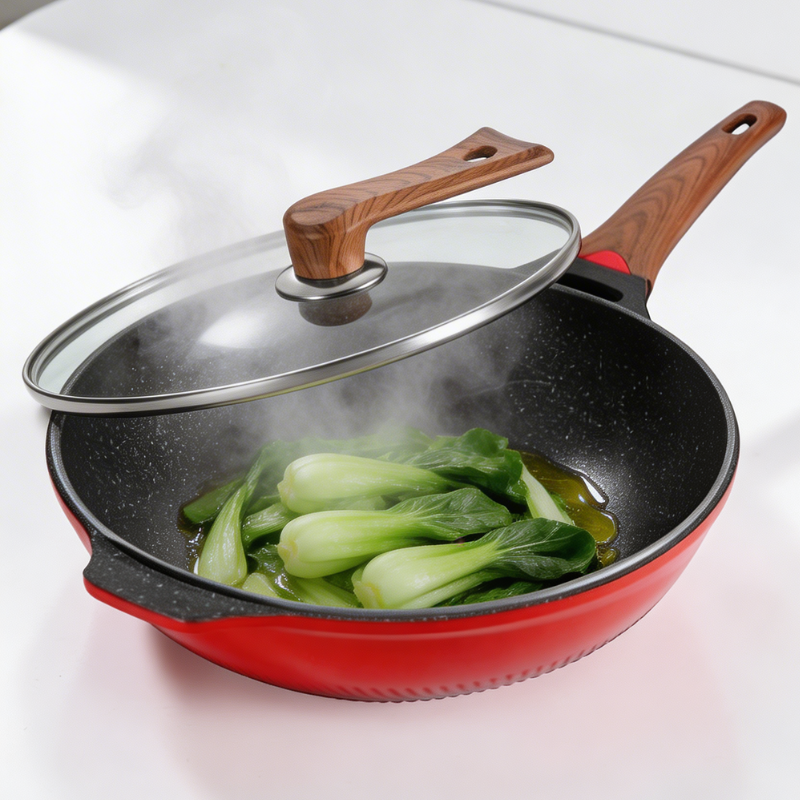 Wok design rouge avec couvercle