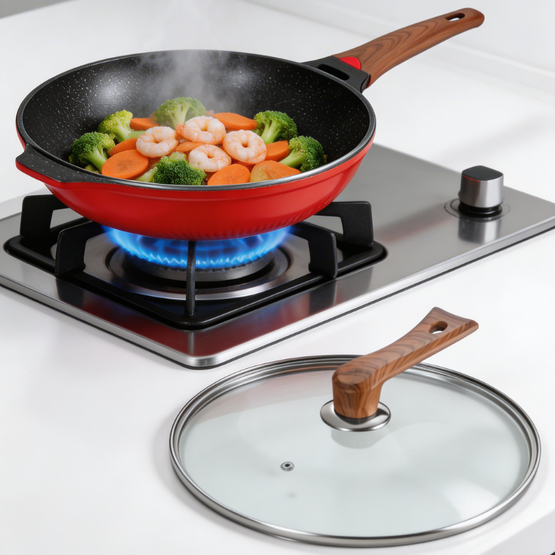 Wok design rouge avec couvercle