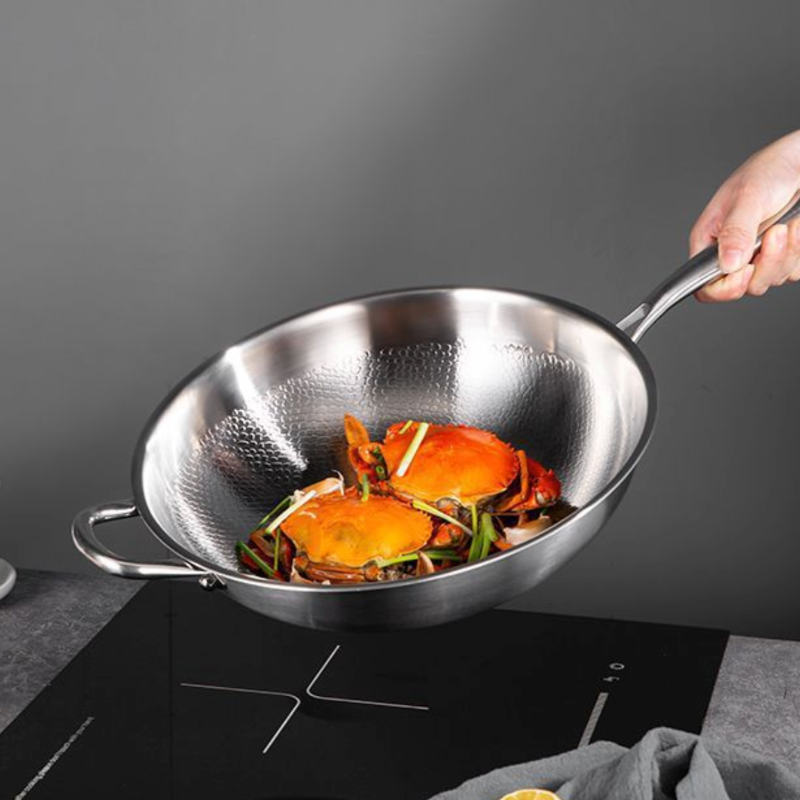 Wok inox martelé