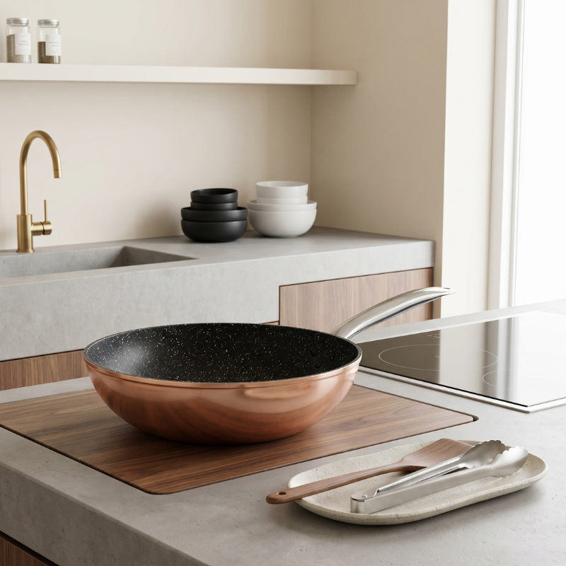 Wok professionnel Monska en acier avec poignée ergonomique