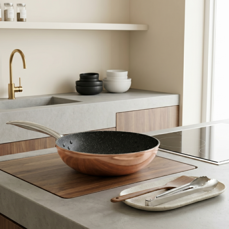 Wok professionnel Monska en acier avec poignée ergonomique