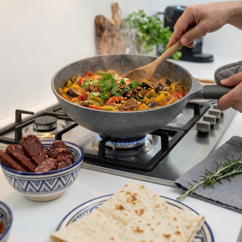 Wok antiadhésif gris