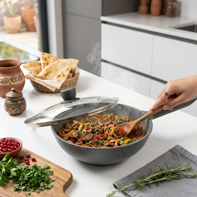 Wok antiadhésif gris