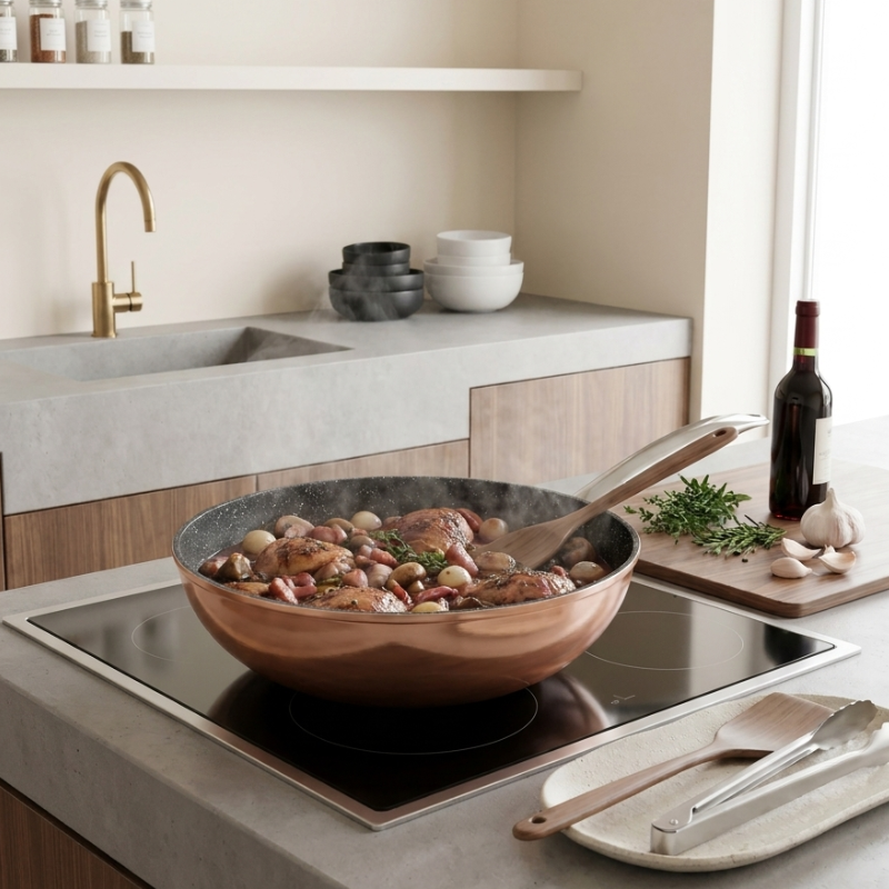 Wok professionnel Monska en acier avec poignée ergonomique