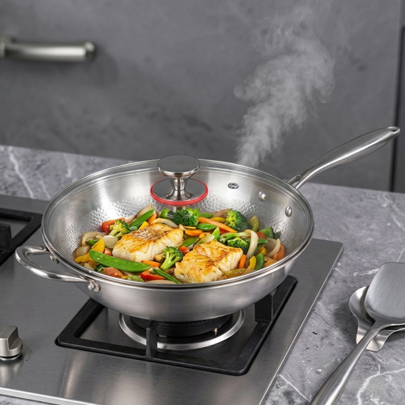 Wok inox martelé