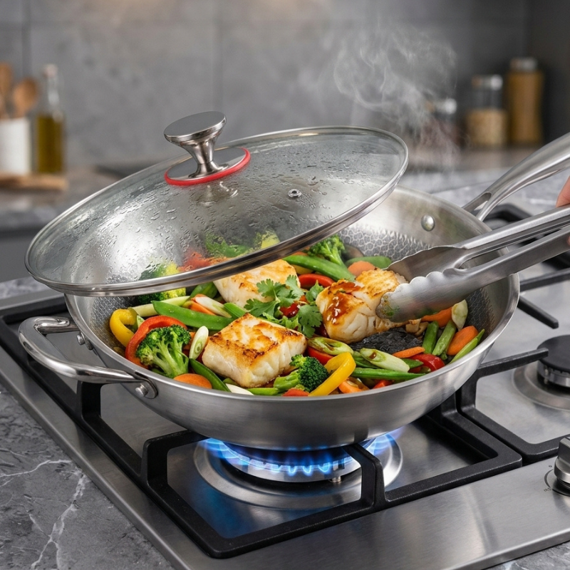 Wok inox martelé