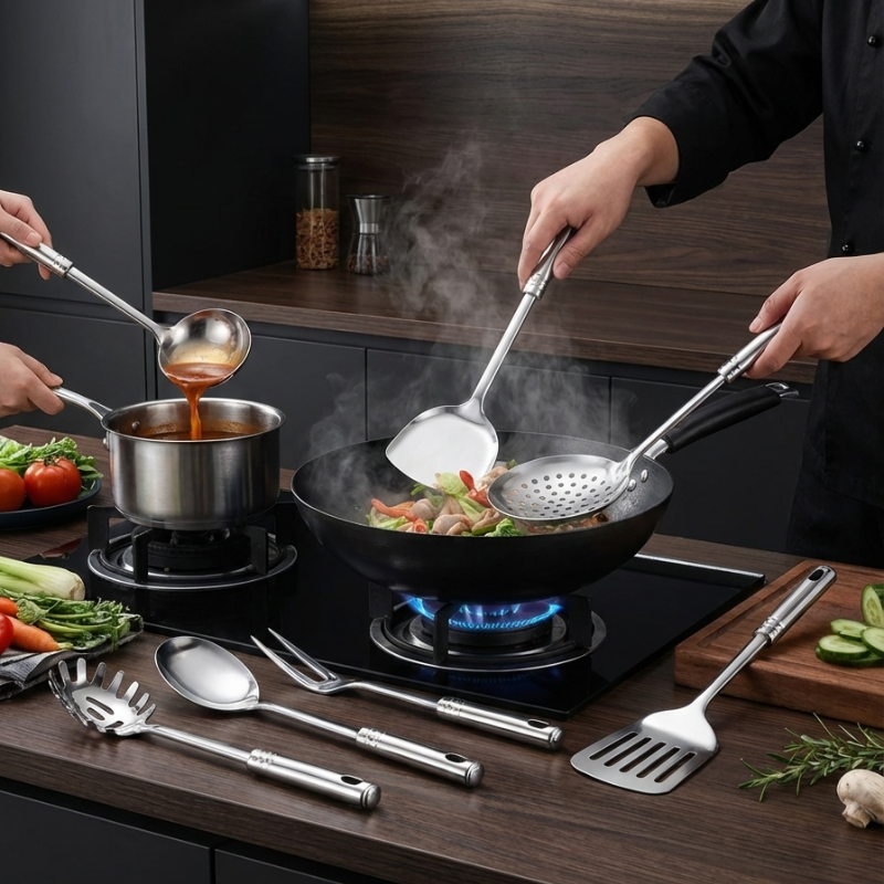 Kit ustensiles wok inox