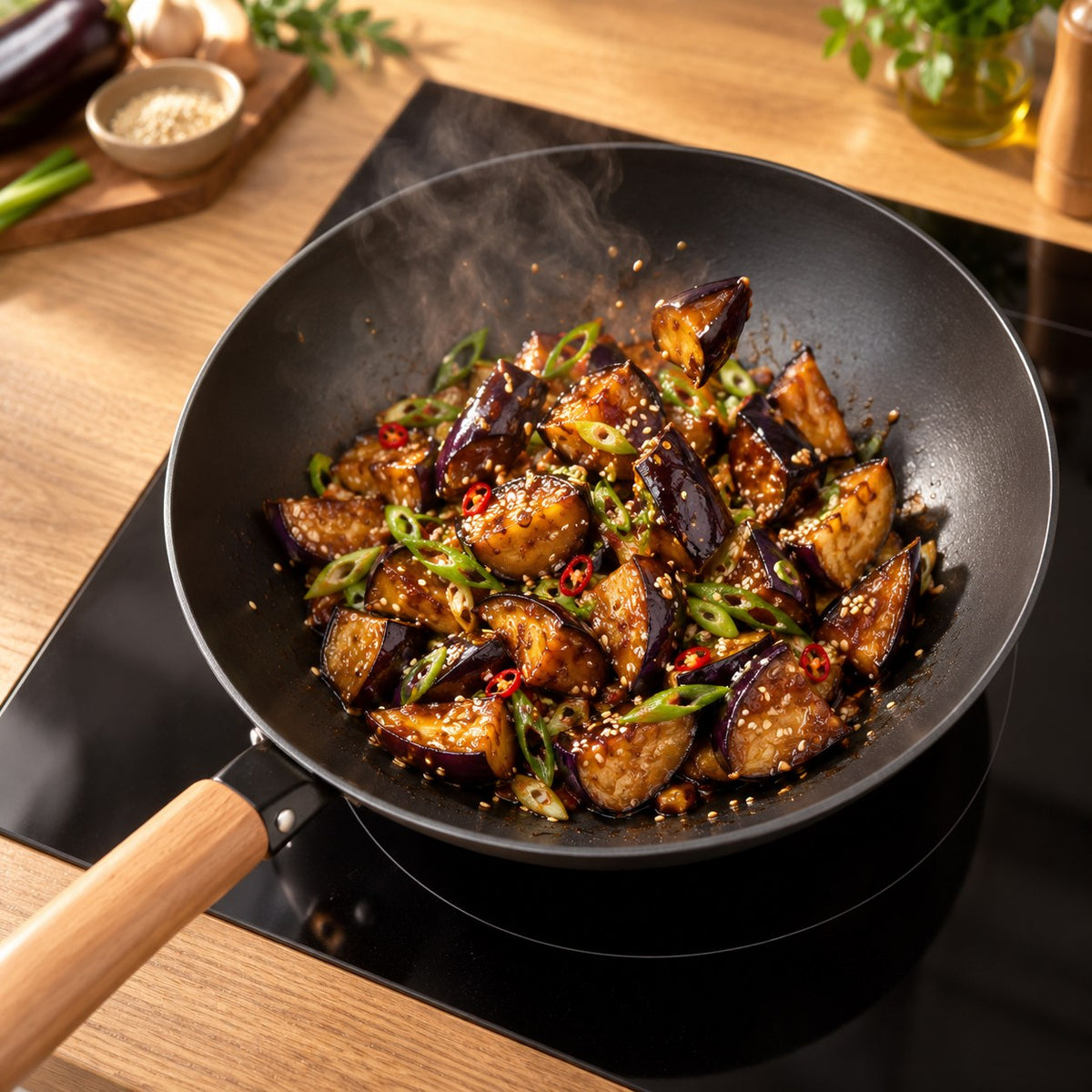 Le set wok japonais en cuisson Image