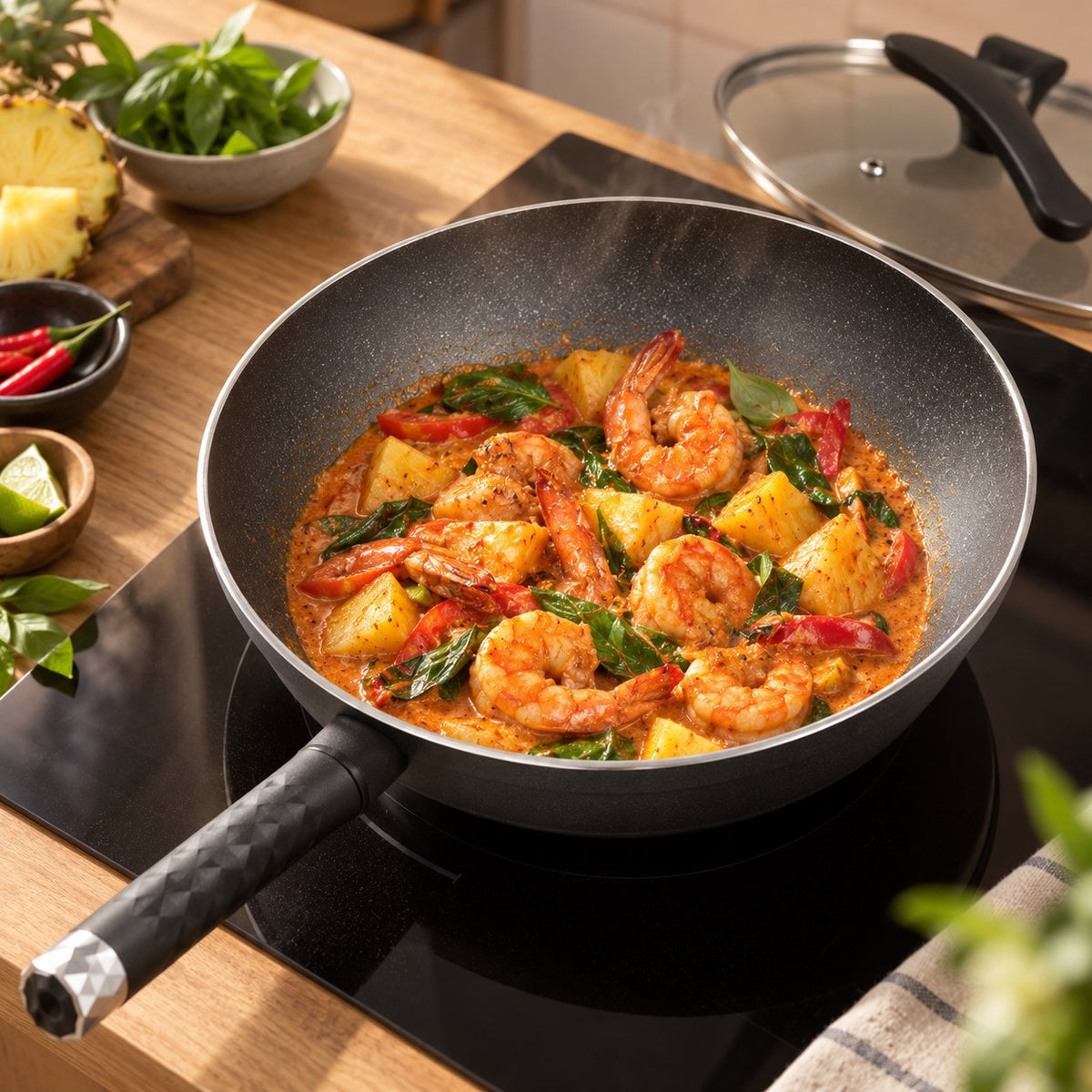 Le wok antiadhésif en cuisson Image
