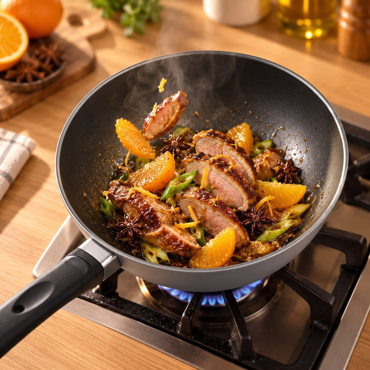 Le wok individuel en cuisson Image