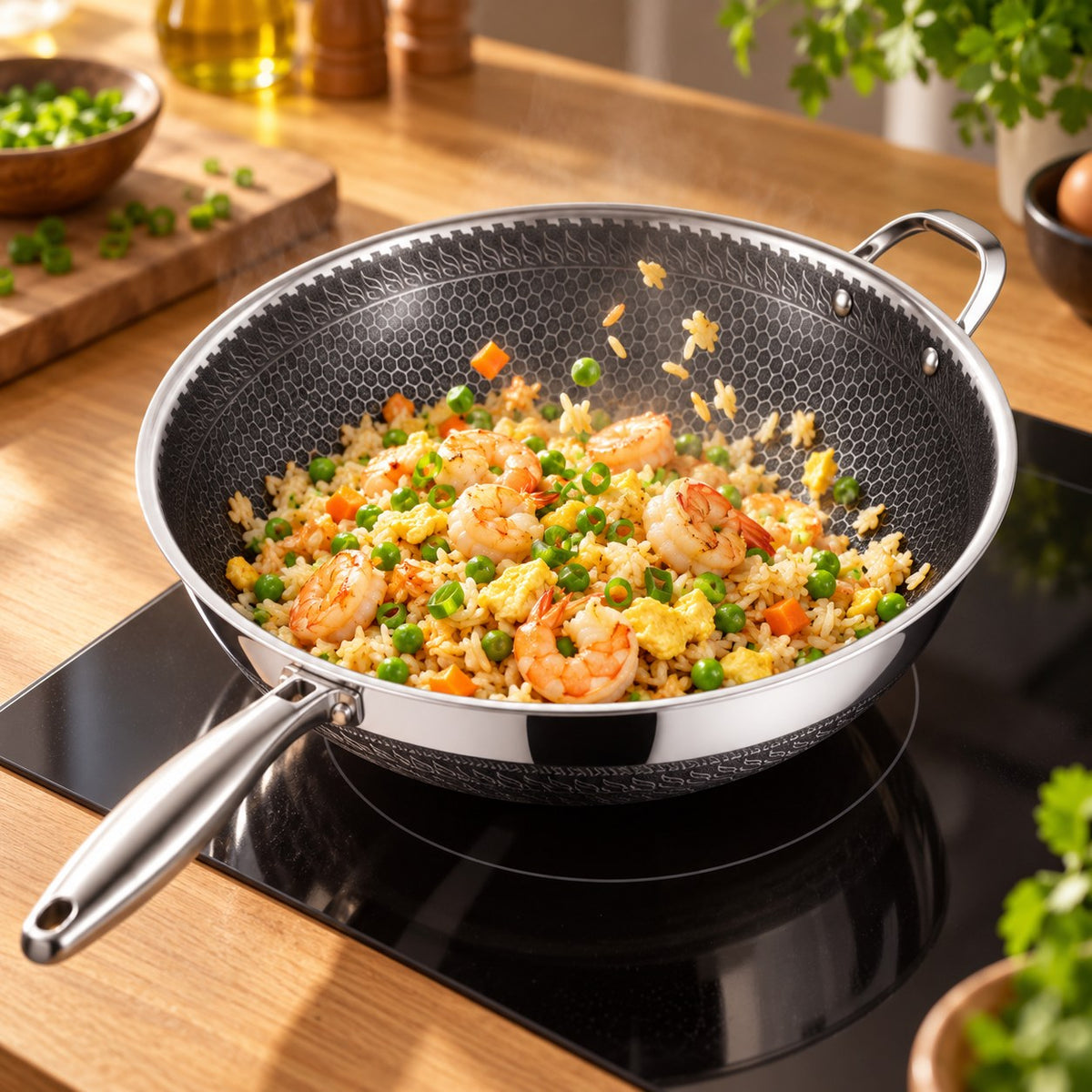 Le wok inox 410 en cuisson Image