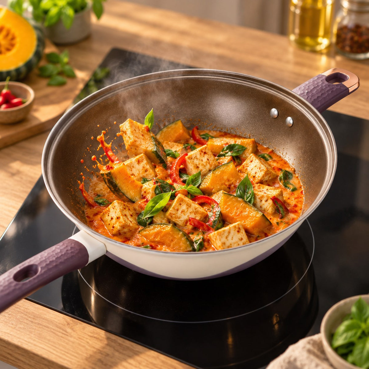 Le wok multifonctionnel en cuisson Image