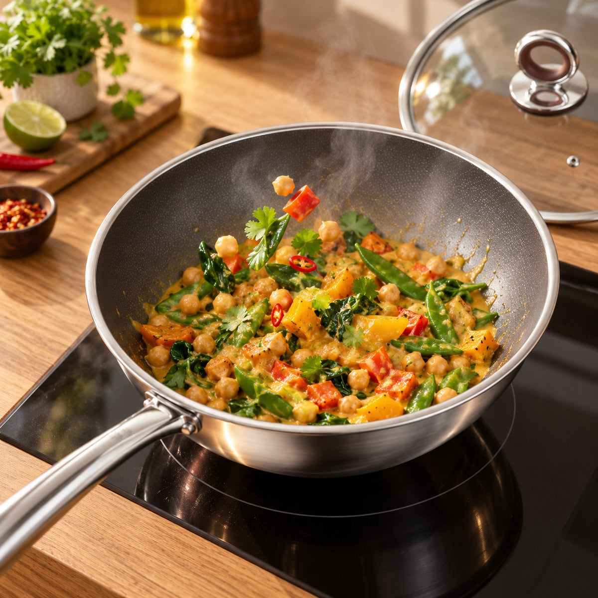 Le wok titane en cuisson Image