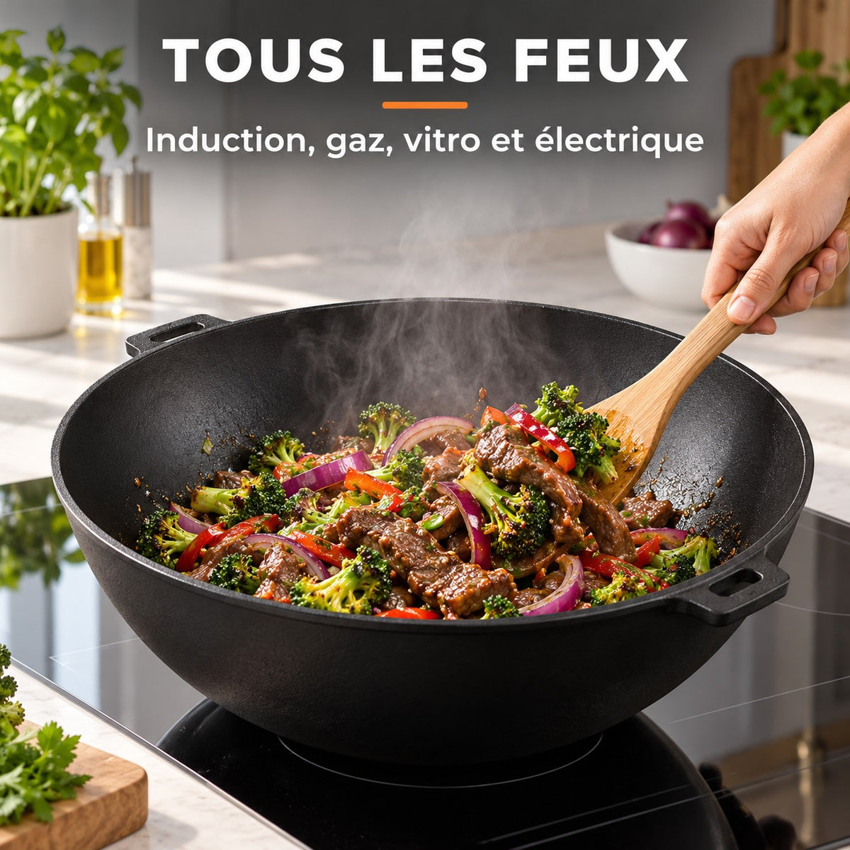 Le Manaka Wok avec Couvercle, TOUS LES FEUX : Induction, gaz, vitro et électrique