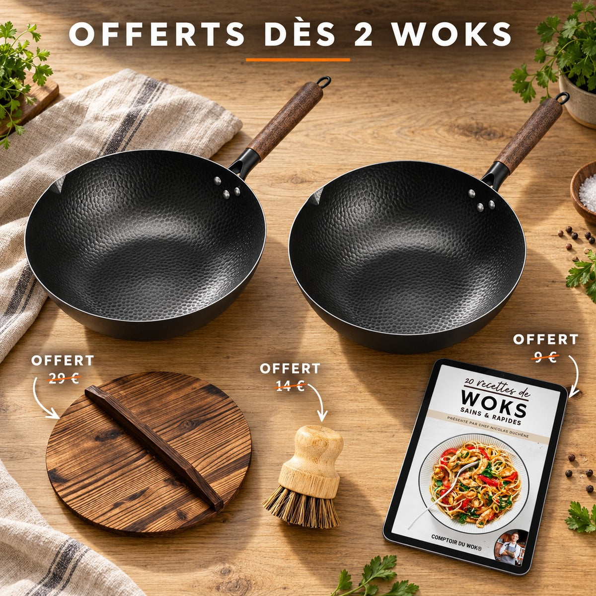 Le Zao Wok Traditionnel, OFFERTS DÈS 2 WOKS · OFFERT · 29 € · OFFERT · 14 € · OFFERT · 9 €