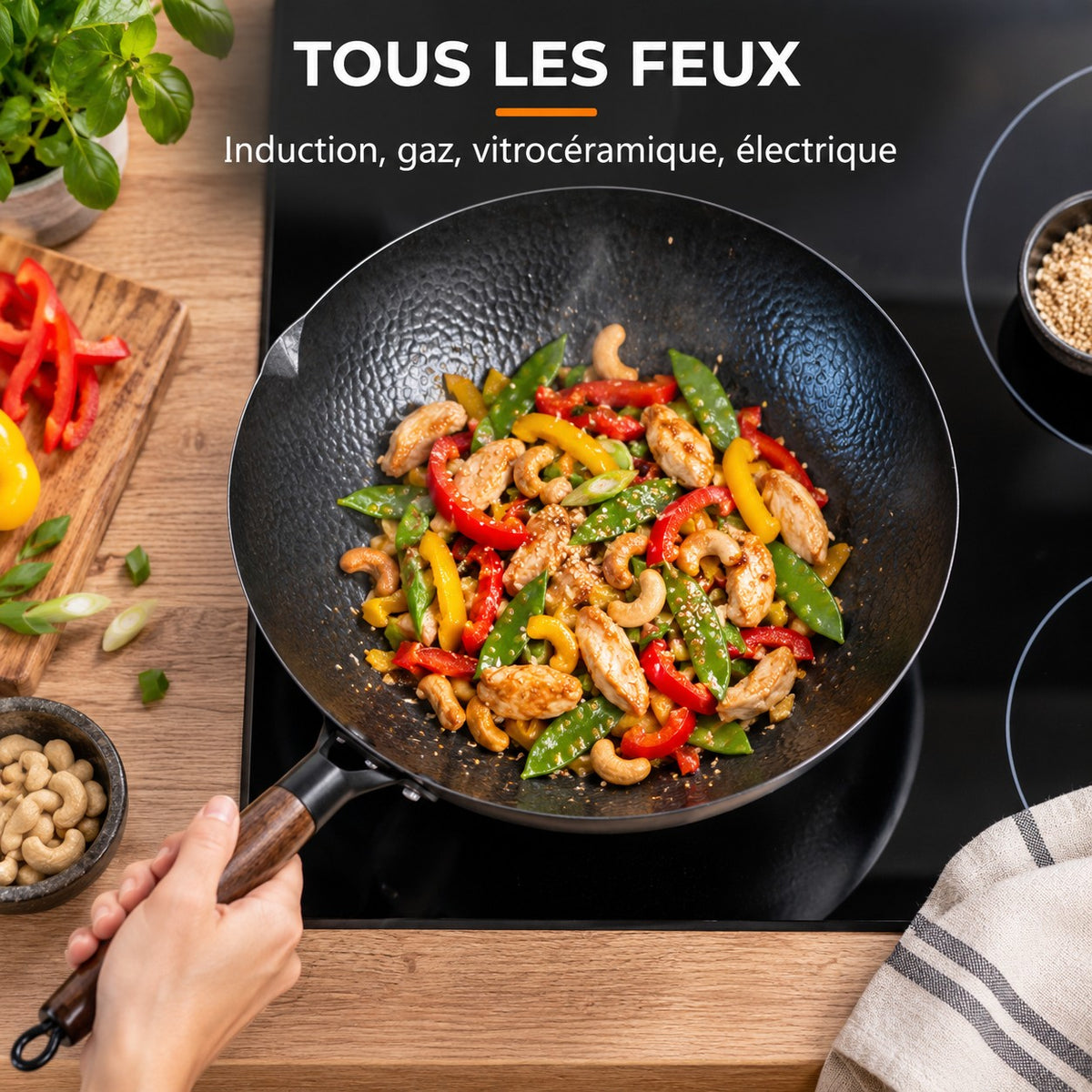 Le Zao Wok Traditionnel, TOUS LES FEUX : Induction, gaz, vitrocéramique, électrique