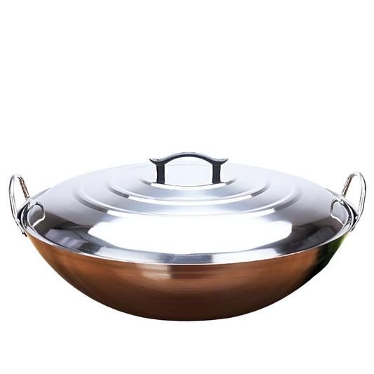 Le Yari Wok Incurvé 40 cm en acier inoxydable avec couvercle et deux anses métalliques