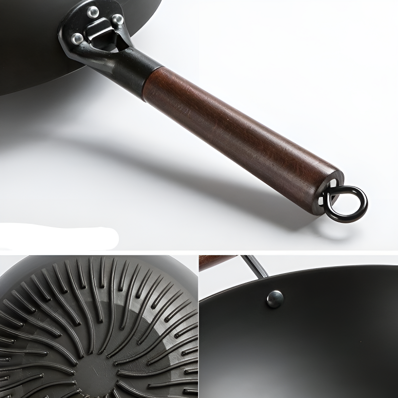 Le Rausu Wok en Fonte avec couvercle en bois et manche en bois