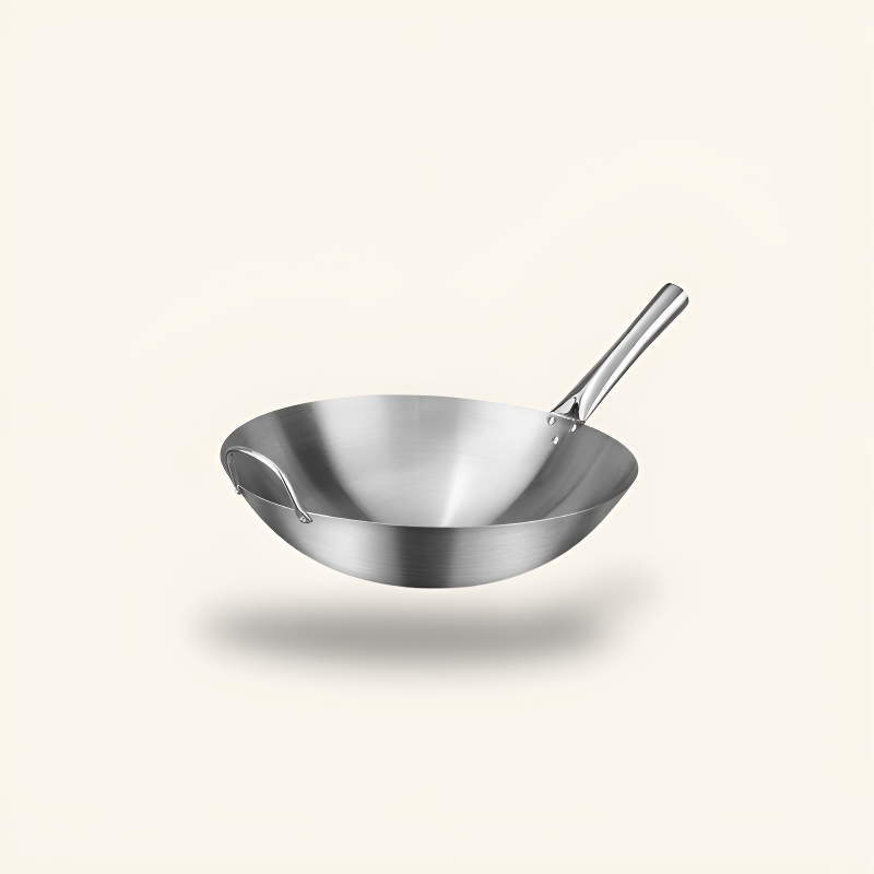 Le Asama Wok Argenté en acier inoxydable sans couvercle avec manche long