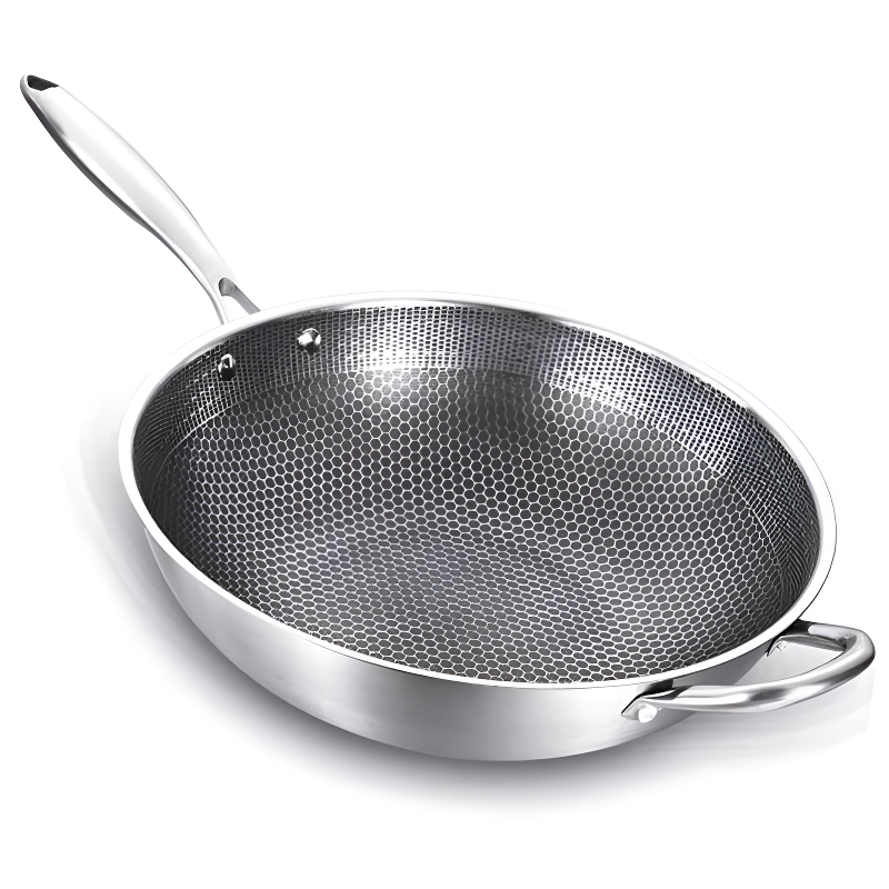 Kitaka stainless steel honeycomb wok with long handle for induction cooking