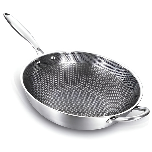 Kitaka stainless steel honeycomb wok with long handle for induction cooking