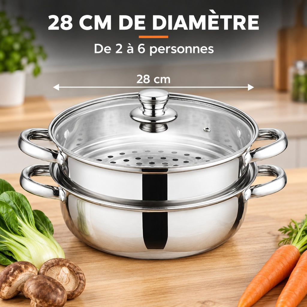 Set wok cuiseur vapeur, 28 CM DE DIAMÈTRE : De 2 à 6 personnes