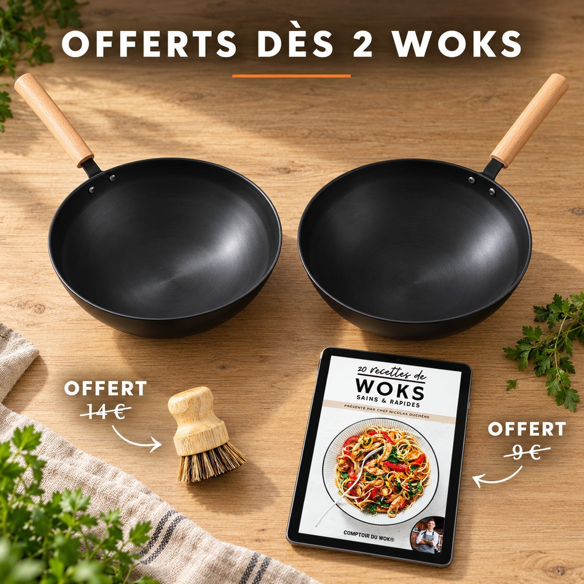 Set wok japonais 3 pièces, OFFERTS DÈS 2 WOKS · OFFERT · 14 € · OFFERT · 9 €