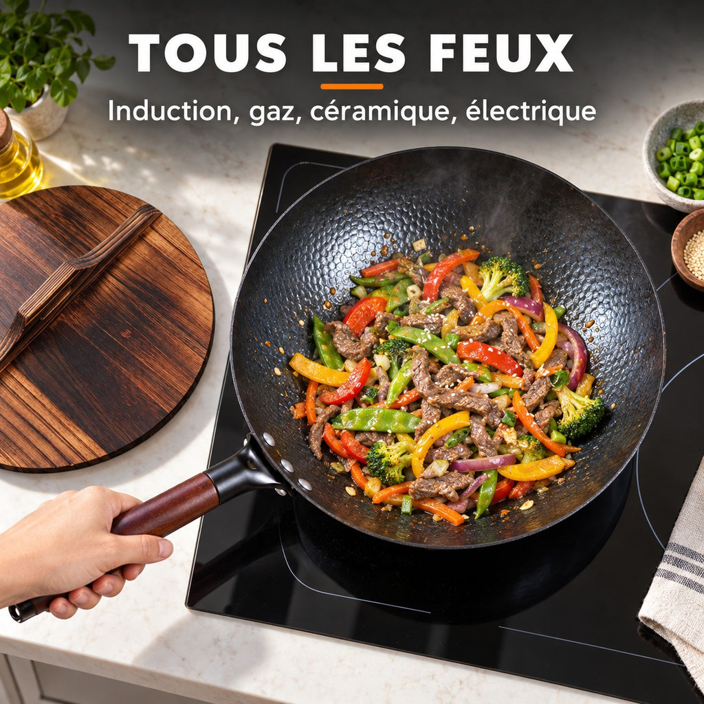 Le Shirane Wok Japonais compatible avec tous les feux : induction, gaz, céramique, électrique