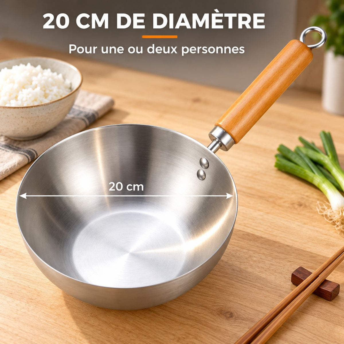 Wok 20 cm, 20 CM DE DIAMÈTRE : Pour une ou deux personnes
