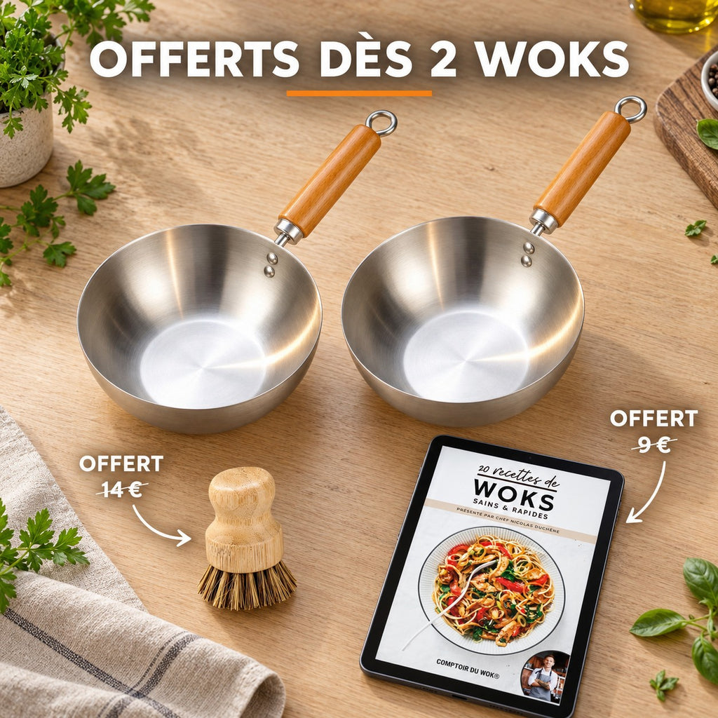 Wok 20 cm, OFFERTS DÈS 2 WOKS · OFFERT · 14 € · OFFERT · 9 €