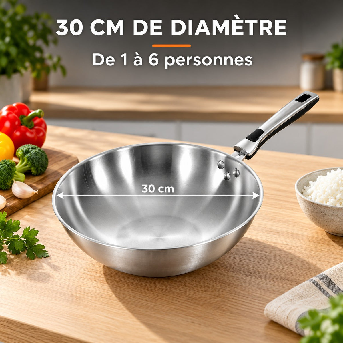 Le Shiomi Wok Métalisé, 30 CM DE DIAMÈTRE : De 1 à 6 personnes