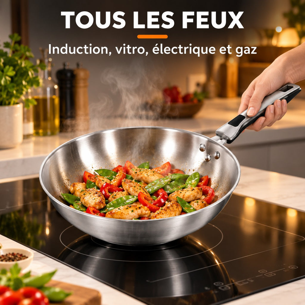 Le Shiomi Wok Métalisé, TOUS LES FEUX : Induction, vitro, électrique et gaz