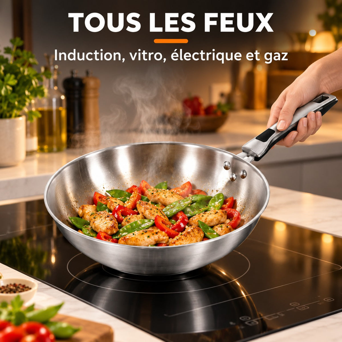 Le Shiomi Wok Métalisé, TOUS LES FEUX : Induction, vitro, électrique et gaz