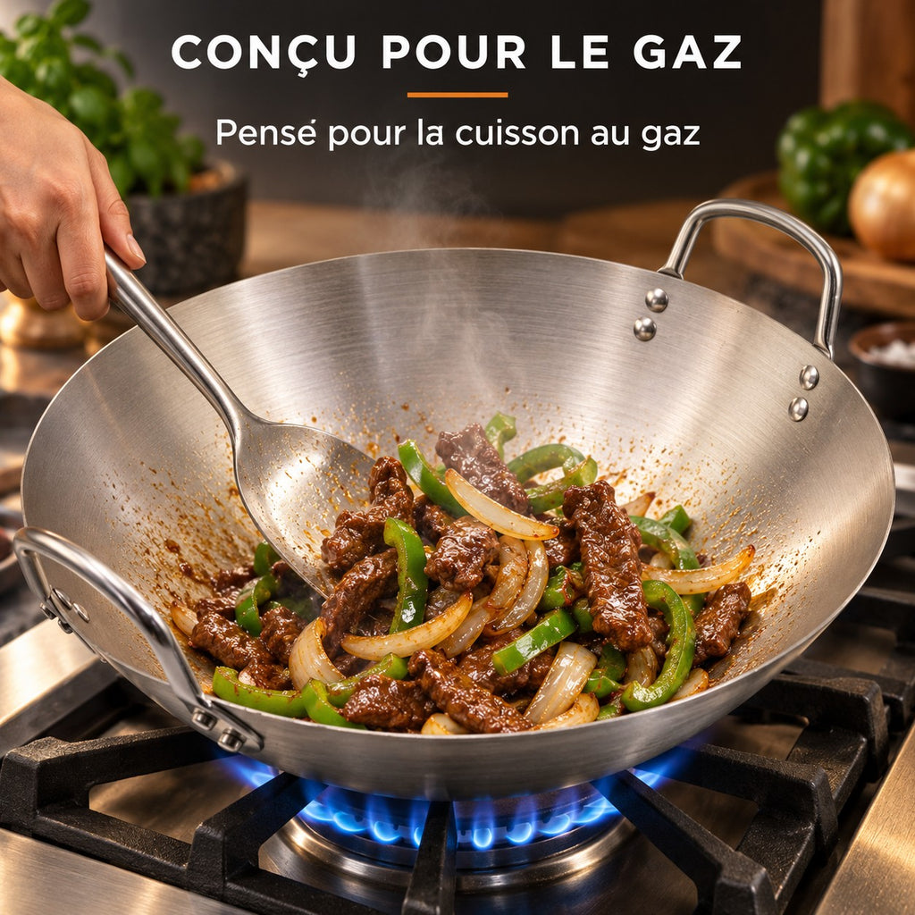 Le Tate Wok de 36 cm, CONÇU POUR LE GAZ : Pensé pour la cuisson au gaz