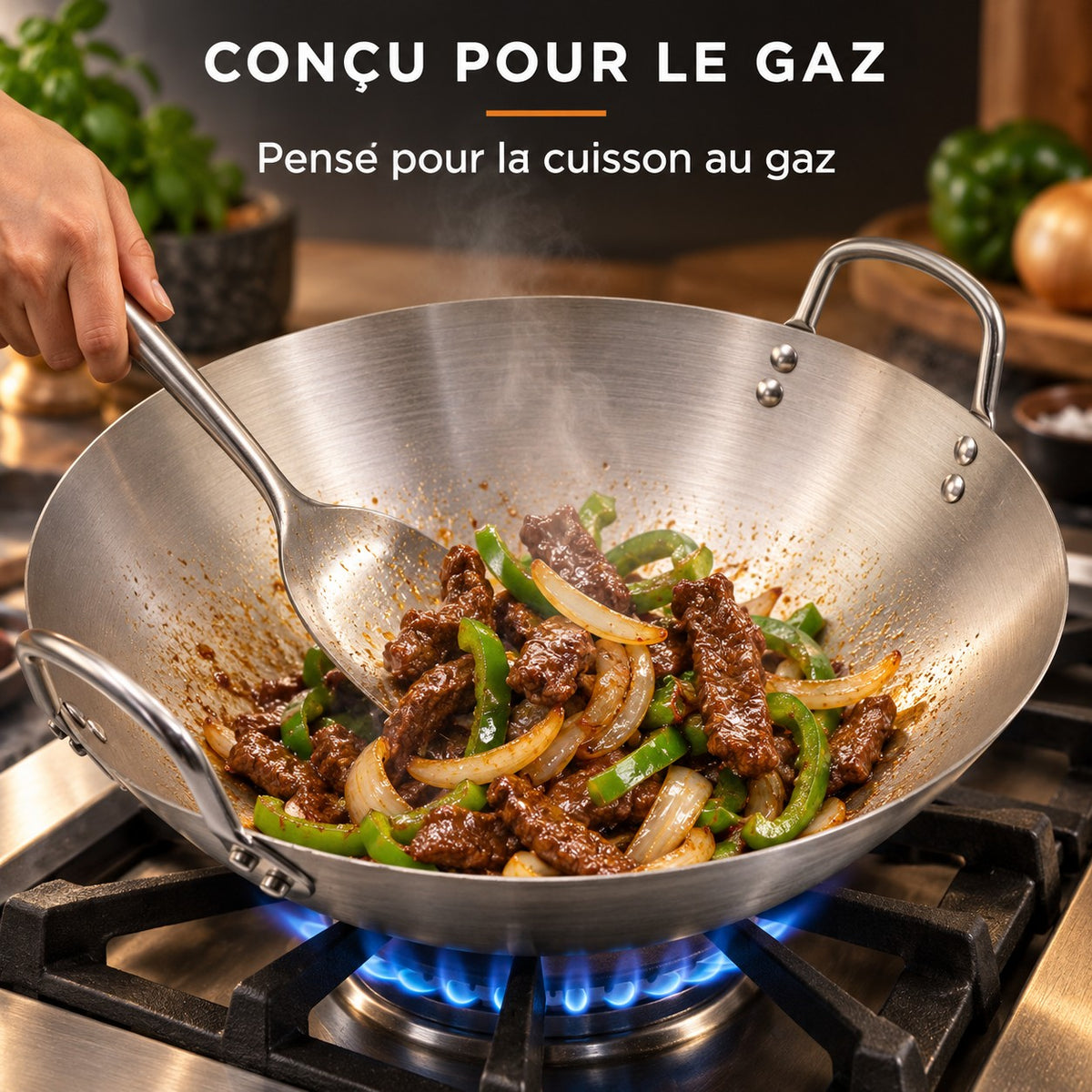 Le Tate Wok de 36 cm, CONÇU POUR LE GAZ : Pensé pour la cuisson au gaz