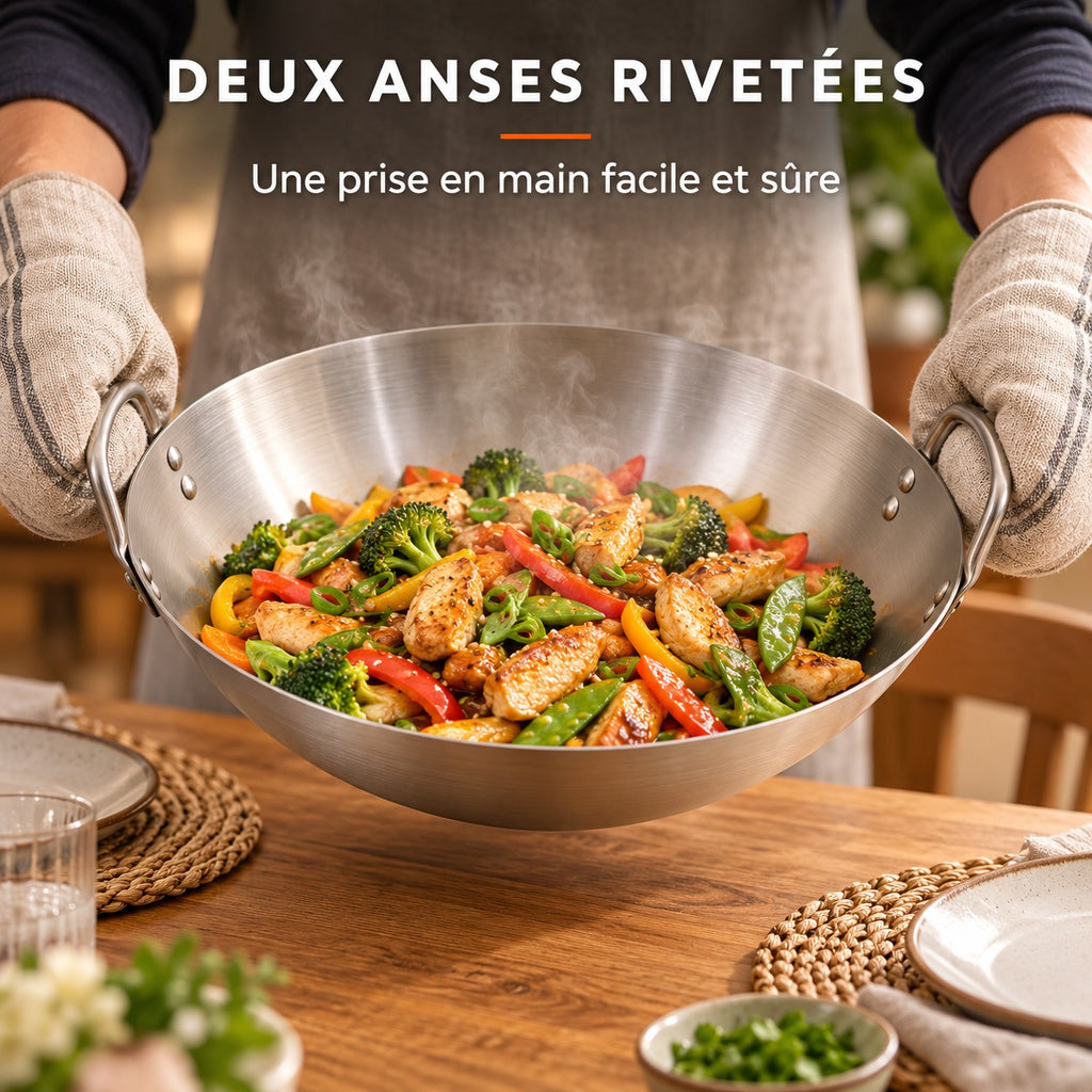 Le Tate Wok de 36 cm, DEUX ANSES RIVETÉES : Une prise en main facile et sûre