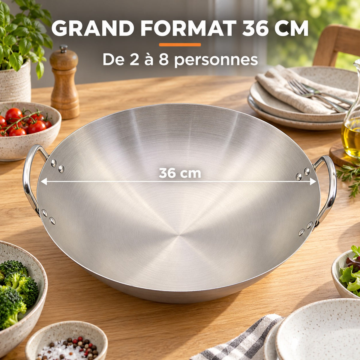 Le Tate Wok de 36 cm, GRAND FORMAT 36 CM : De 2 à 8 personnes