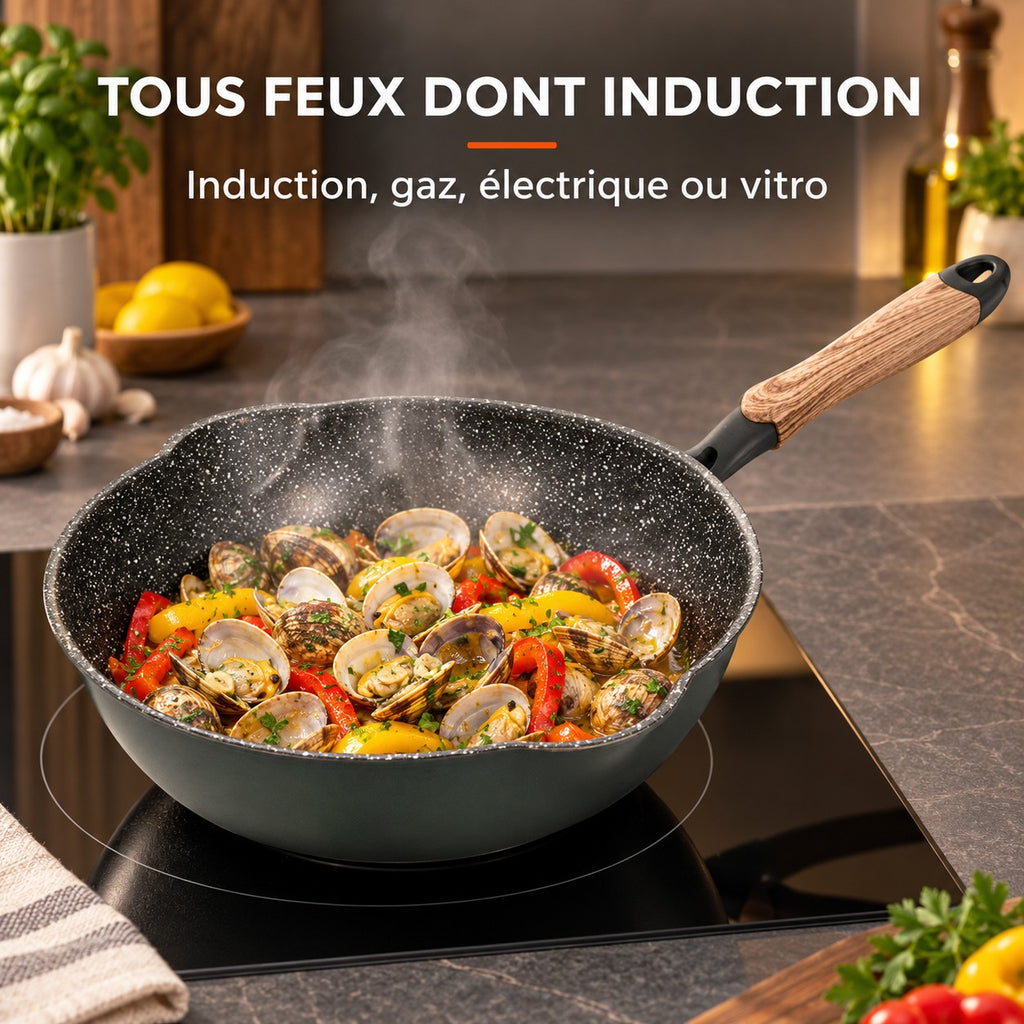 Le Tsurugi Wok Anti-adhèsif, TOUS FEUX DONT INDUCTION : Induction, gaz, électrique ou vitro
