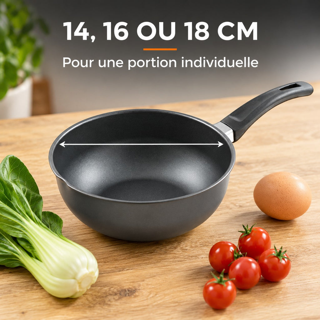 Wok individuel aluminium moulé, 14, 16 OU 18 CM : Pour une portion individuelle
