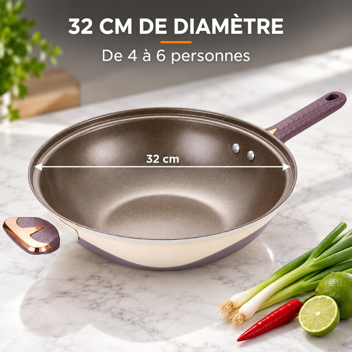 Wok multifonctionnel antiadhésif, 32 CM DE DIAMÈTRE : De 4 à 6 personnes