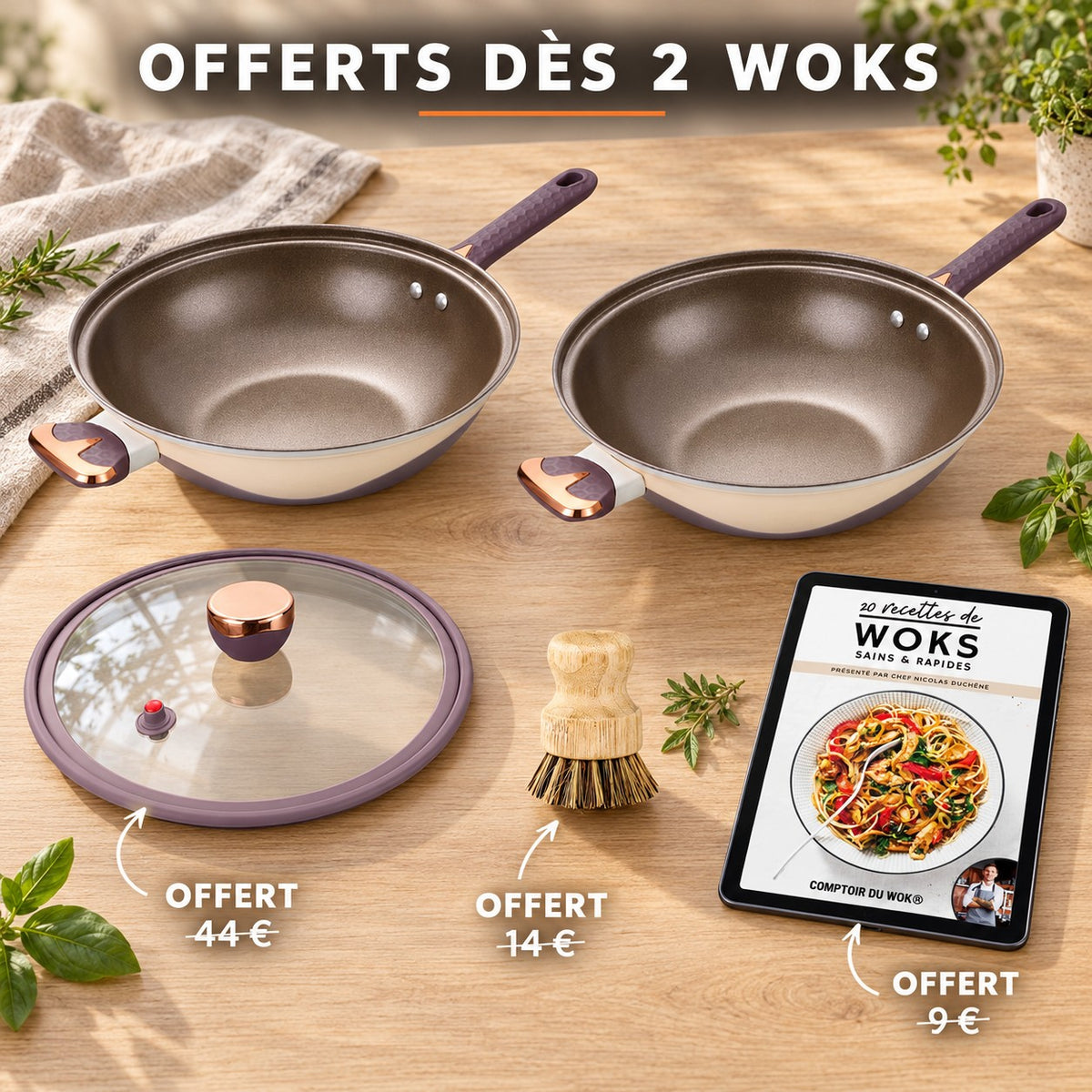 Wok multifonctionnel antiadhésif, OFFERTS DÈS 2 WOKS · OFFERT · 44 € · OFFERT · 14 € · OFFERT · 9 €