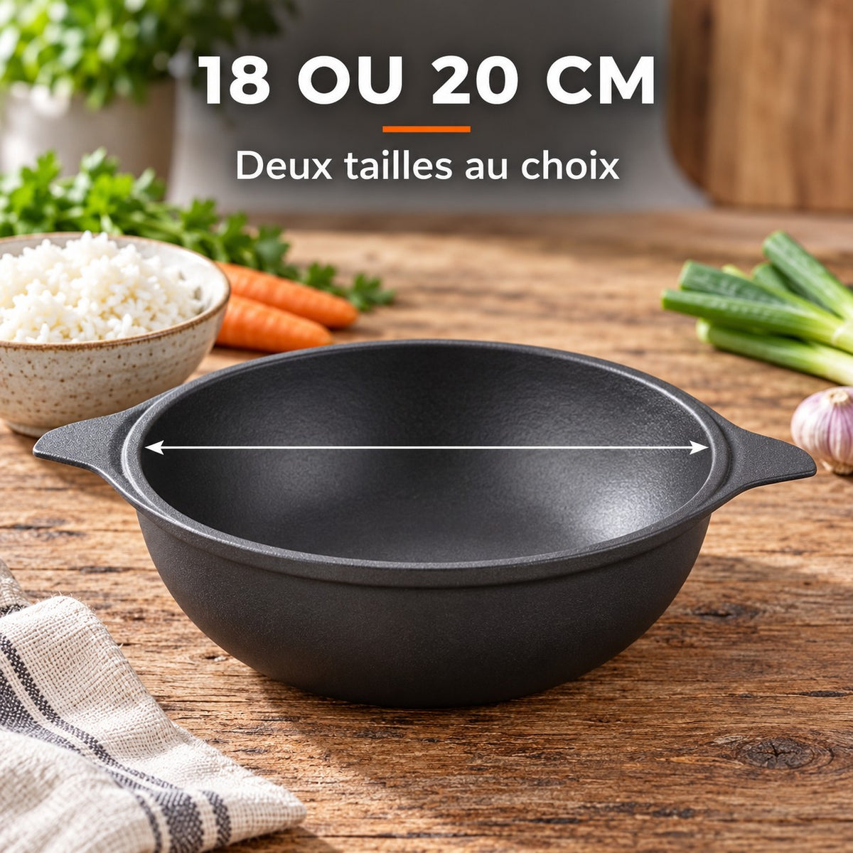 Le Maisan Wok Cuisson Barbecue, 18 OU 20 CM : Deux tailles au choix