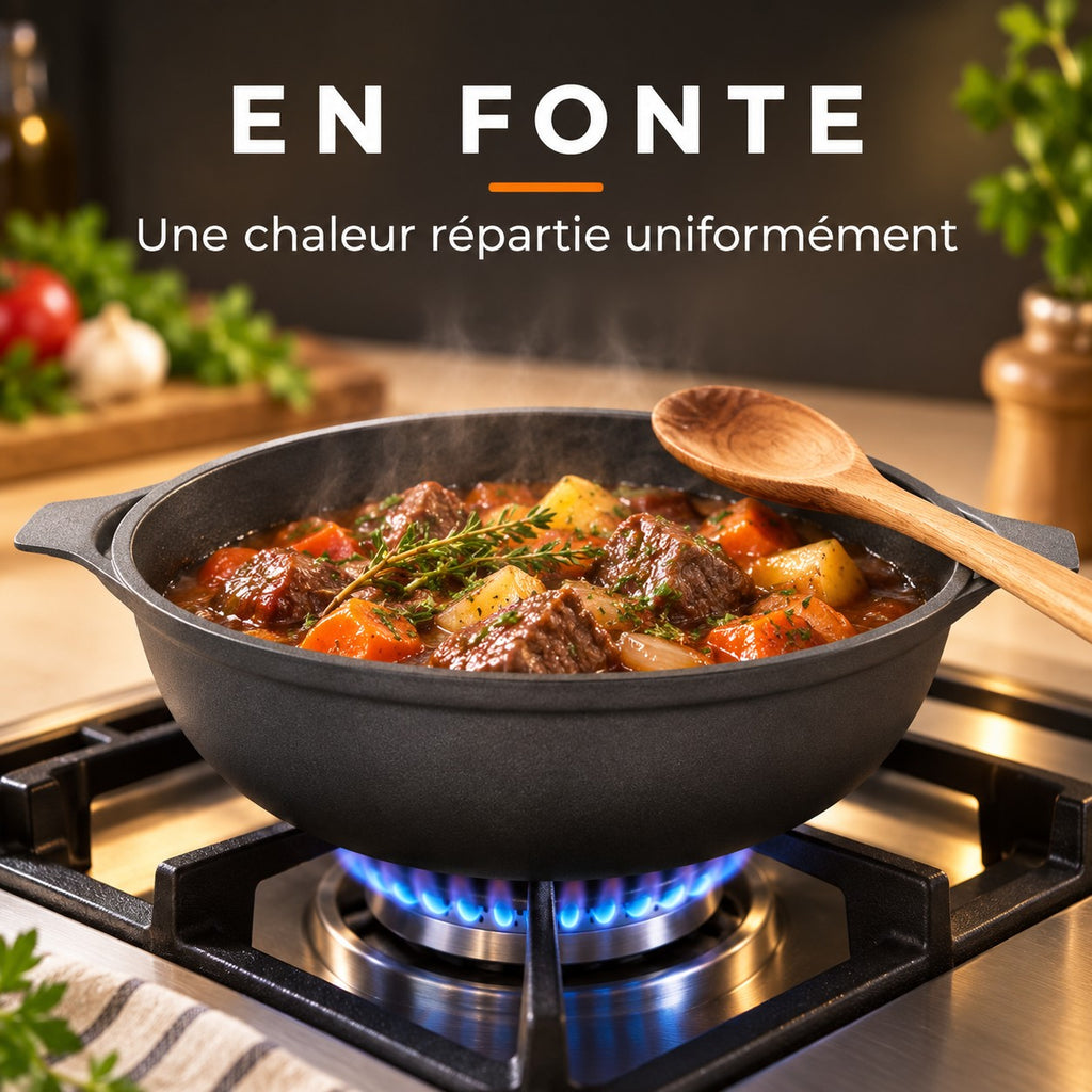 Le Maisan Wok Cuisson Barbecue, EN FONTE : Une chaleur répartie uniformément